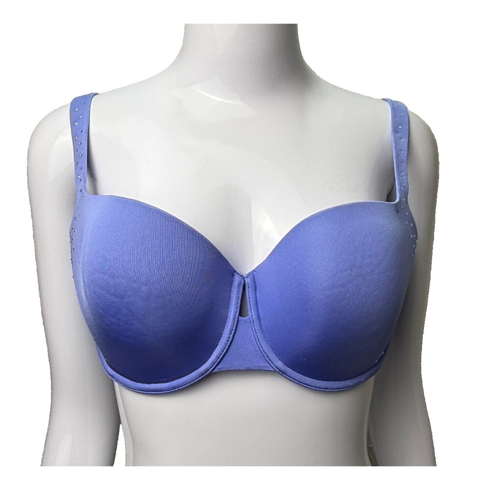 Victoria's Secret Blue‎ Rhinestone 34DD Bra Full Coverage Underwire Foam Padding